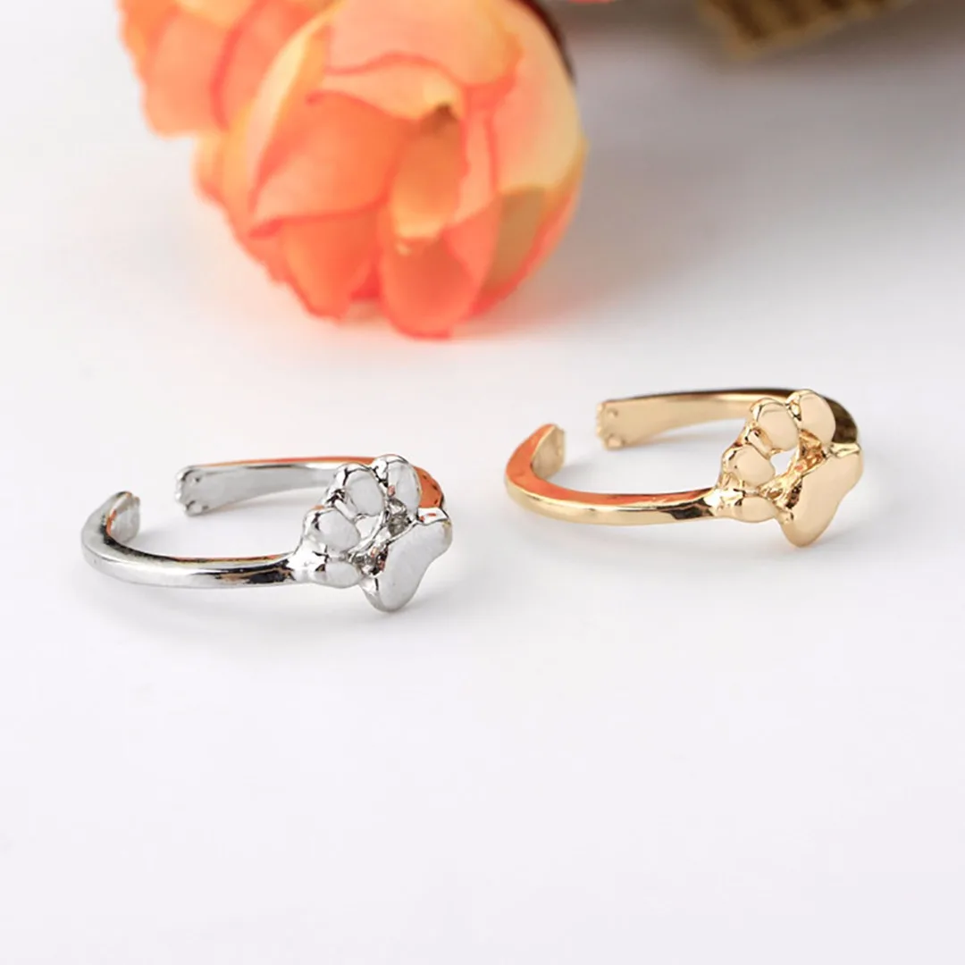 Lovely Animal Ring Vintage Cat Dog Paw Print Laides Ring Alloy Gold Silver Open Ring Pet Cute Rings Girls Kids Christmas Gift