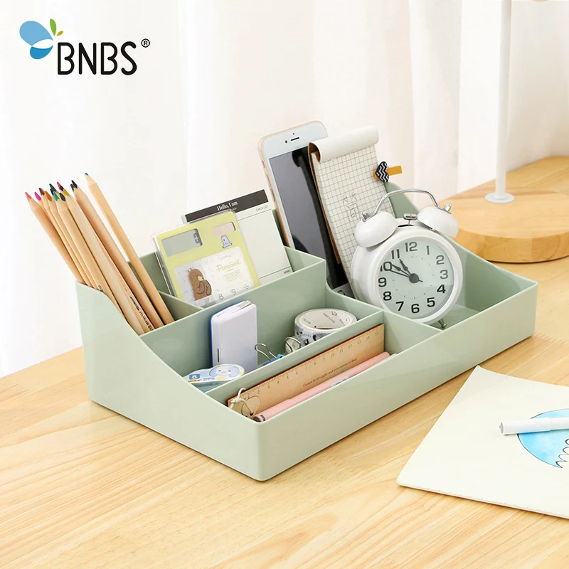 

BNBS Office Stationery Multifunction Desktop Storage Box Plastic Cosmetic Organizer Makeup Brush Storage remote control holder