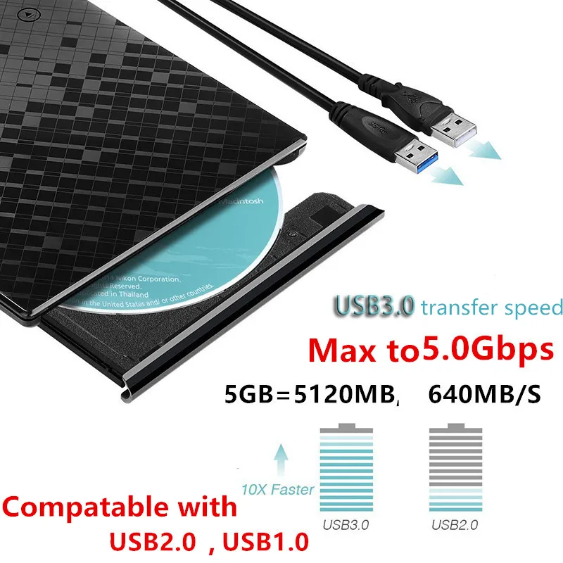 USB 3 0 ультратонкий портативный сенсорный контроллер внешний CD/DVD проигрыватель