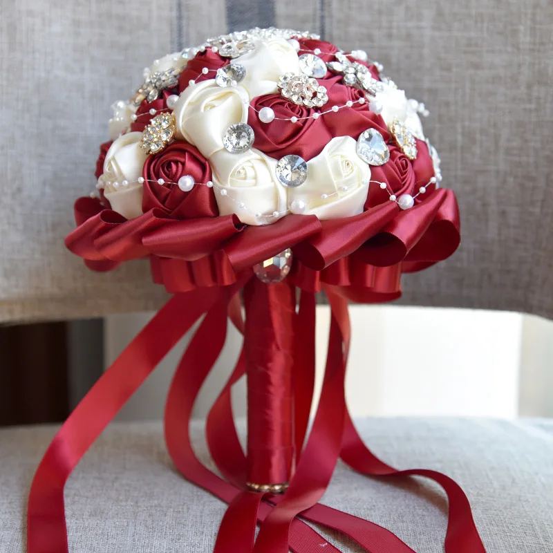 Бордовая брошь букет невесты букеты de mariage, стразы, искусственный кристалл, свадебные цветы buque de noiva, 4 цвета
