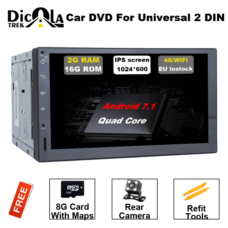 

Quad Core Android 7.11 2G RAM 16GB ROM Support 4G LTE SIM Network Car GPS 2 din Universal car Radio player no dvd with Radio RDS