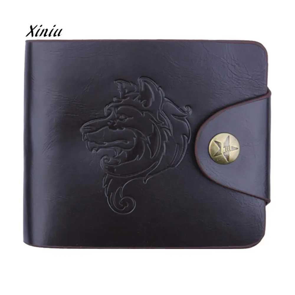 

High Quality Men Bifold Business Leather Wallet Wolf Pattern ID Credit Card Holder Purse Pockets Hasp Short Design Wallets
