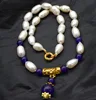 ¡Wow! Perla de agua dulce arroz blanco 12-14mm y COLLAR COLGANTE de jade púrpura 18 