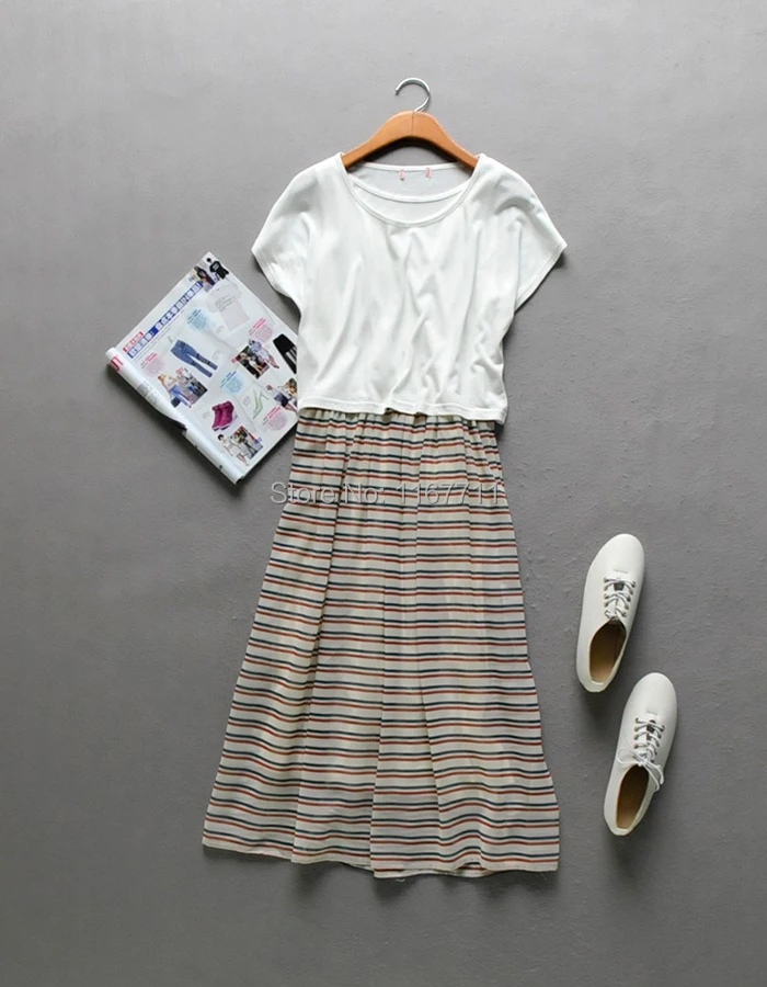 

Women Natural Vest Stripe Chiffon Sweep High Waist One-piece Dress Batwing Sleeve Twinset Dress Wholesale Cute Dresses Clothing