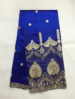 

Sequined African George Lace Fabric With Blouse India Sapphire Wedding Sequins Laces African Gold Line George Material blue(4-19