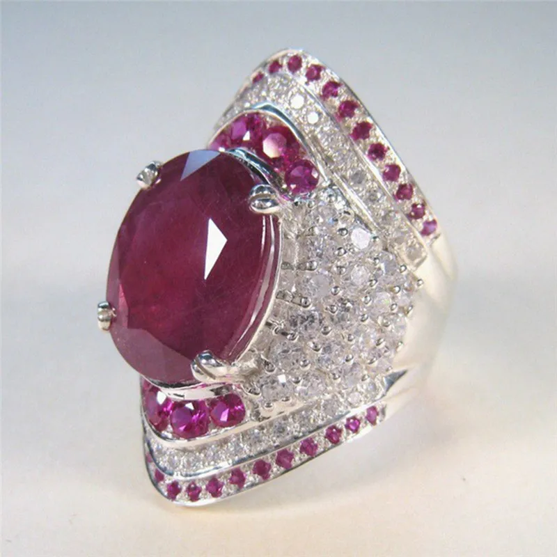 Новое уникальное винтажное обручальное кольцо для женщин, Красный Кристалл, античное Серебряное Вечернее кольцо в стиле панк, турецкое ювелирное изделие, X7-M2