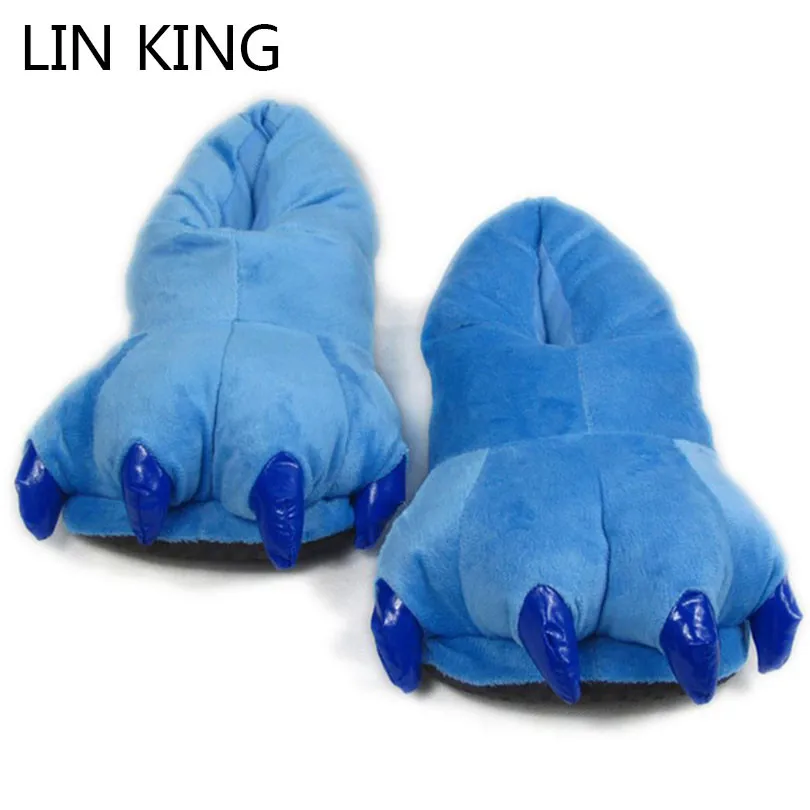 

LIN KING New Warm Unisex Women Men Home Slippers Anti Skid Winter Indoor Slippers Dinosaur Claw Plush Cotton Padded Lovers Shoes