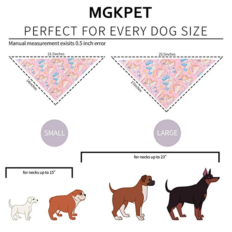 Dog Bandanas Cotton Cute Unicorn Reversible Scarfs Pet Bibs Puppies Kerchief Suitable for Small to Large Dogs and Cats