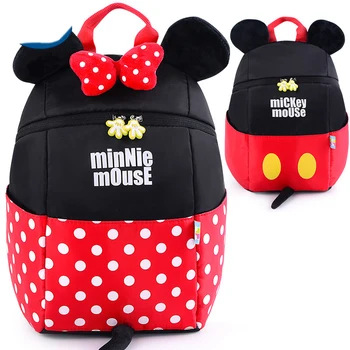 

Kawaii Minnie Mickey Bag Lightweight Backpack Child Anime Red Dot Bow Girls Bag For 3-14y Children