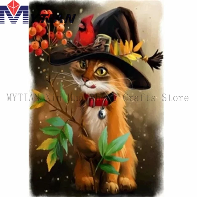 Mytian Diy Diamant Stickerei Kitty Katze Hexe Hut Kardinal 5d Diamant Malerei Kunst Kit Bohren Voll Mosaik Kreuz Stich Hause Decor Diamond Painting Cross Stitch Aliexpress