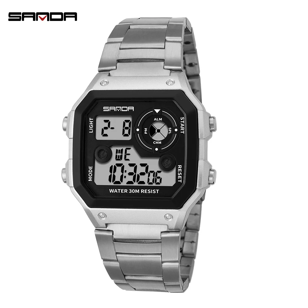 

Hot Brand SANDA Sports Watches Men Steel Band Wristwatch 2018 New Famous Electronic LED Digital Wrist watches For Men Clock
