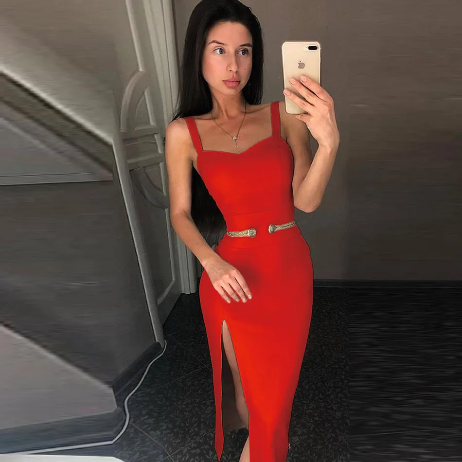 

Spaghetti Strap Sleeveless Summer Dress for Women Side Split Waist Button Maxi Dresses Backless Party Long Dress Robe Femme