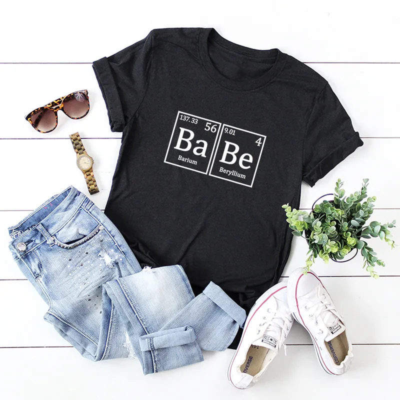 

Plus Size S-5XL Women Tshirts Creative Chemical Element Pattern Babe Letter Cotton T-Shirt 2019 Summer Tee Tops Casual T Shirts