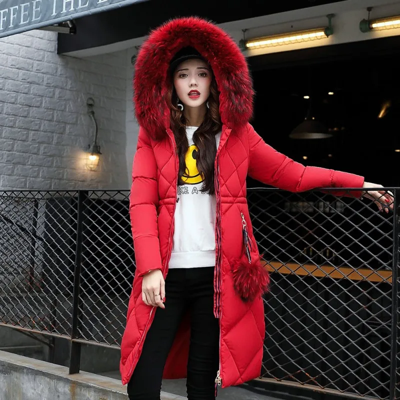 Chic Style Zipper Casual Warm Fur Coats Fashion Fur Collar Hooded Elegant Lady Coat Winter Women's Long Down Cotton Parka