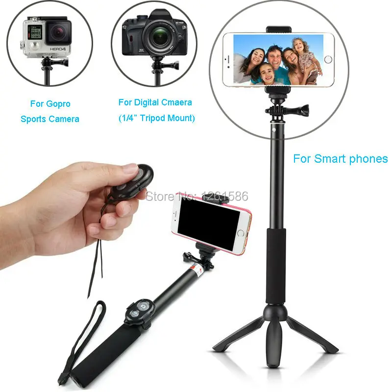 Bluetooth Selfie Stick GoPro Monopod with Tripod Stand for iPhone and Android (Black) (2)