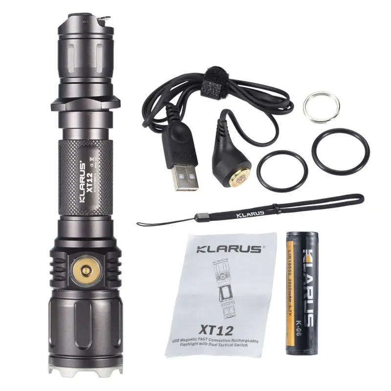 KLARUS XT12 CREE XM L2 U2 LED FAST Connection Charging Tactical Flashlight with 2600mAh