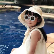 Sparsil летняя детская соломенная шляпа для девочек, Солнцезащитный зонт, унисекс, кружевная шапочка для бассейна, для мальчиков, для защиты от солнца, с принтом в рыбацком стиле