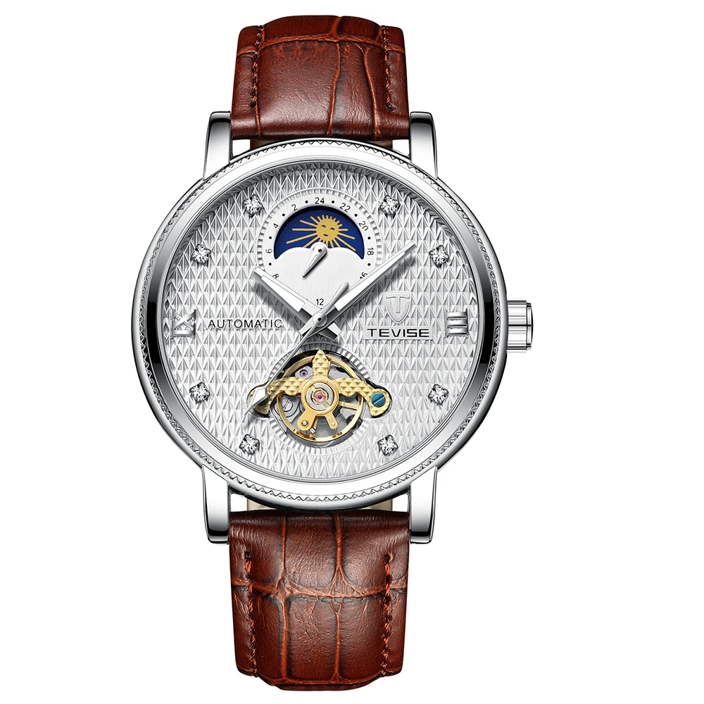 TEVISE T612 رجال كبار الساعات العلامة التجارية الفاخرة التلقائي ووتش الرجال ساعات آلية الأزياء مضيئة جلد للماء ساعة اليد