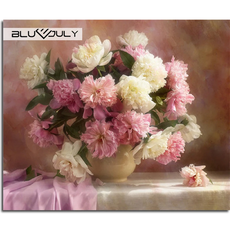 Full Diamond Embroidery Cross Pink Flowers mosaic peonies DIY Square Stick Drill Drawing Resin Craft Painting Rhinestone | Дом и сад