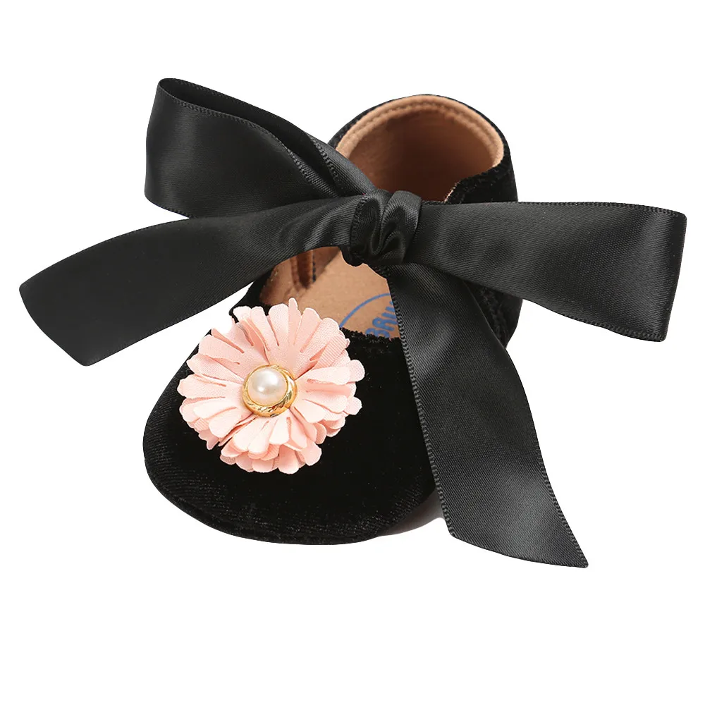 Бархатная обувь с повязкой для маленьких девочек; модная обувь для малышей; обувь для малышей - Цвет: Black