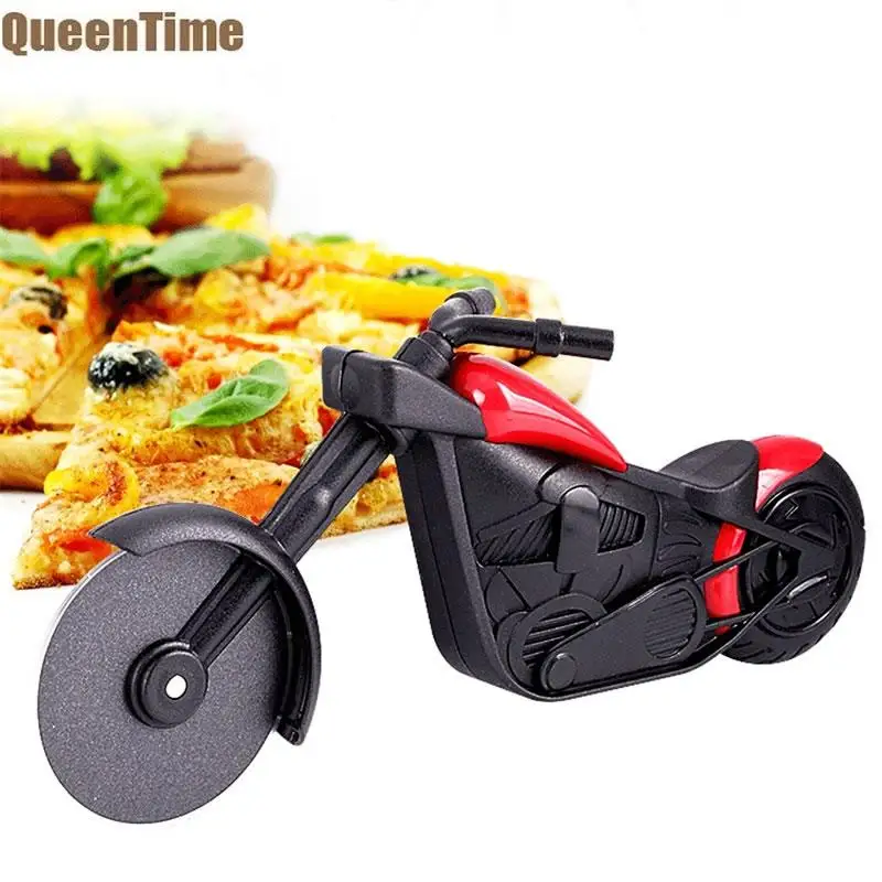 

QueenTime Plastic Pizza Cutter Motorcycle Shape Pizza Wheels Kitchen Gadgets Circular Saw Dough Cutter Creative Baking Supplies