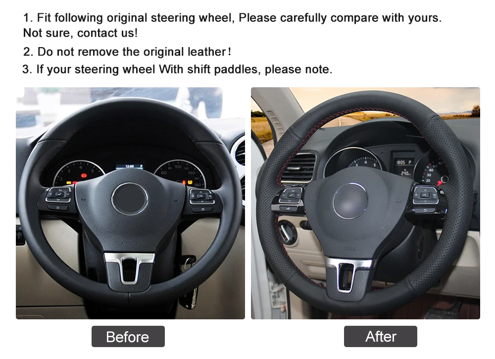 Cobertura de Volante do Carro para Volkswagen Mão-costurado Preto Couro Artificial Anti-deslizamento vw Gol Tiguan Passat b7 cc Tour 8 Capas p/ direção