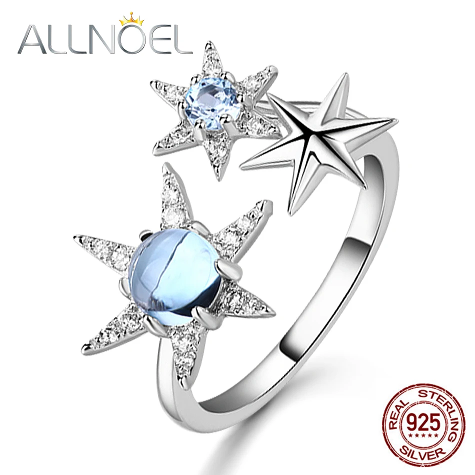 925 Sterling Silver Blue Topaz /& Natural Zircon Statement Wedding Ring