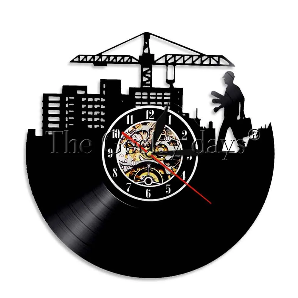 

1Piece Architectural Skyline Nightlight Wall Art Building Worker Home Clock Architect Wall Clock Vinyl Record LP Decor