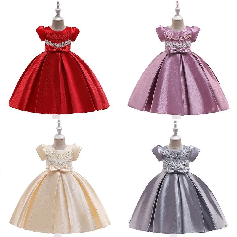 

Gorgeous Flower Girl Dresses 2019 Ball Gown O-Neck Short Sleeve Bow Beaded Satin First Communion Dresses For Girls Bloemen Jurk
