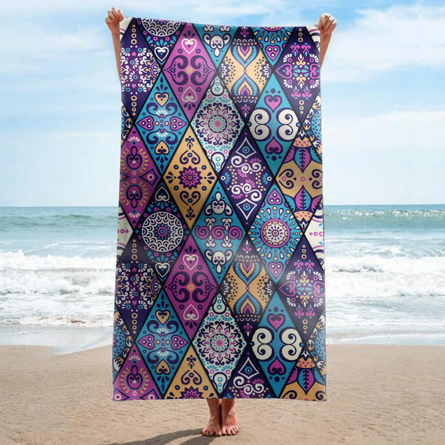 

GNORRIS Custom Sand Free Microfiber Mandala rectangle Beach Towel Blanket - Quick Dry Super Water Absorbent Yoga mat