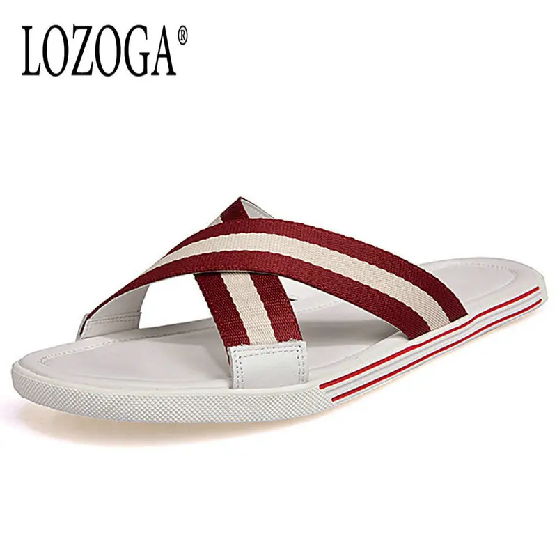 

Lozoga Men Slippers Handmade Fashion Summer Shoes Luxury Quality Mens Beach Shoes Casual Slippers White Black Brand Slippers