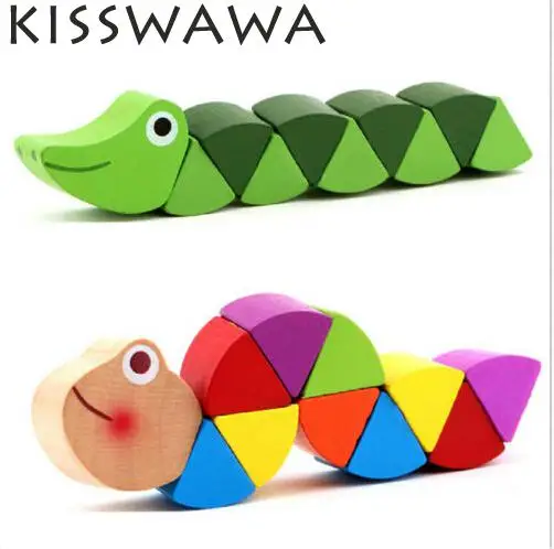 

New Wooden Crocodile Caterpillars Toys Baby Kids Educational Colours Gift Decoration Color Random
