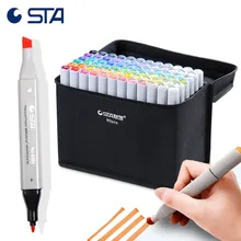 STA 6801 40 Colored Double Ended Art Markers Pen Permanent Alcohol Based for Coloring Animation Highlighters