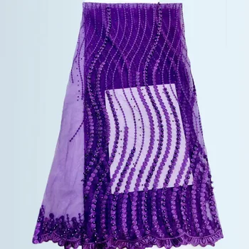 

Nigerian Lace Fabric 2018 High Quality Lace Purple Embroidery with beads Lace Nigerian Lace Fabrics For Wedding HJ1165-1