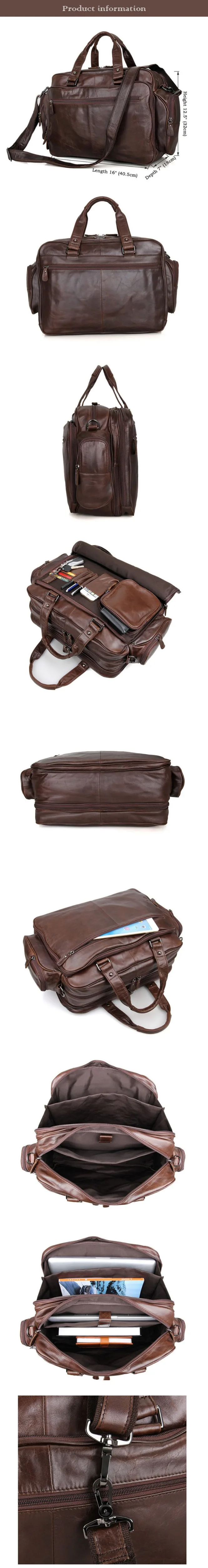 Мужские классические простые большого объема кожаные портфели без бретелек W3-105