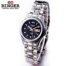 Binger 2017 Woman Gold Skeleton Transparent self wind automatic watch Elegant Ladies Black Wrist Watches Female Birthday Gifts