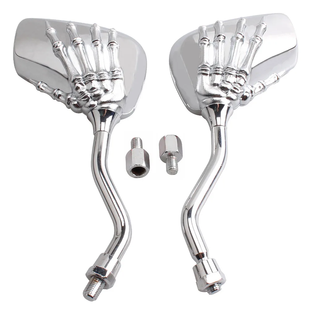 

8MM 10MMUniversal Motorcycle Mirror Chrome Silver Skeleton Skull Hand Claw Rearview Mirror Scooter Modification For Harley Honda