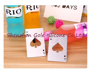 

2000pcs/lot 2016 New Stylish Hot Sale 1pc Poker Playing Card Ace of Spades Bar Tool Soda Beer Bottle Cap Opener Gift