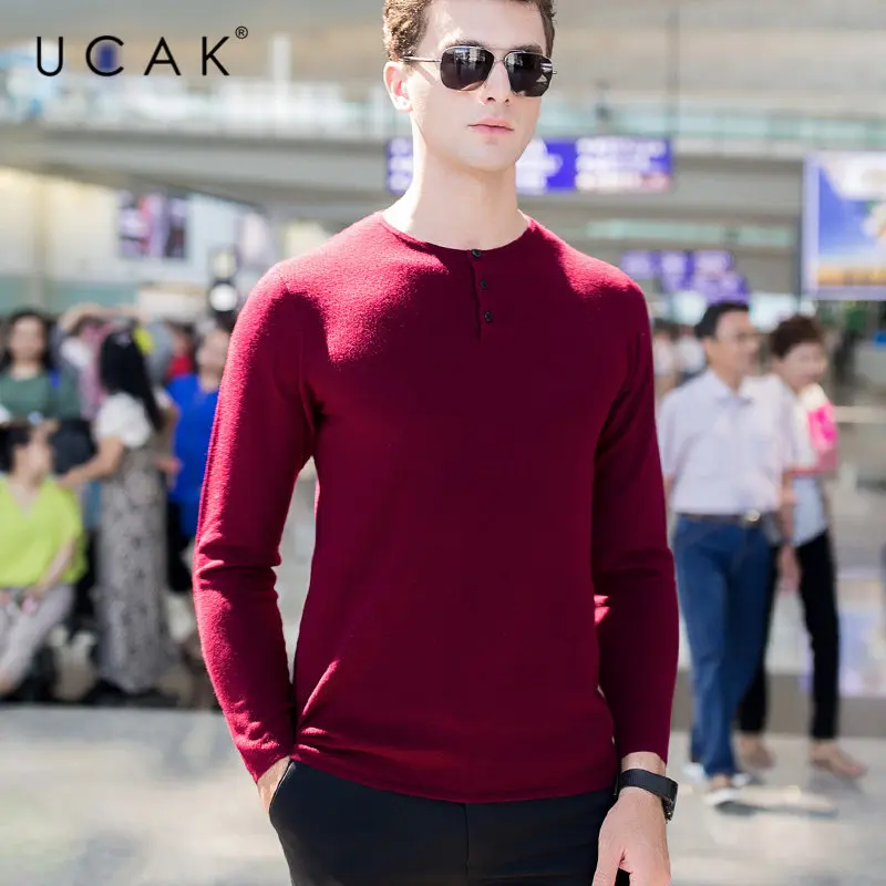 UCAK Brand Merino Wool Sweater Men Autumn Winter Cashmere Sweaters Streetwear Casual Button O-Neck Pull Homme Pullover Men U3026 UCAK Brand Merino Wool Sweater Men Autumn Winter Cashmere Sweaters Streetwear Casual Button O-Neck Pull Homme Pullover Men U3026