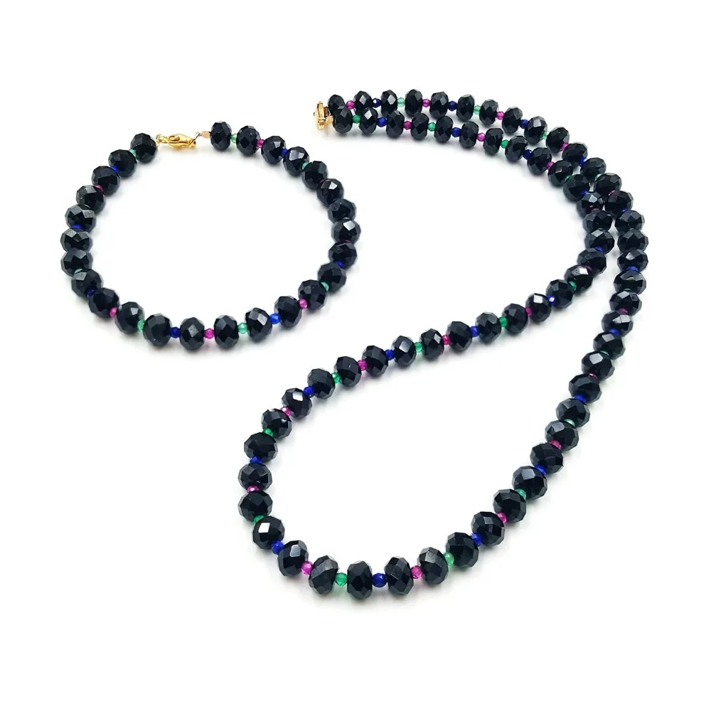 

Lii Ji Gemstone Natural Spinels Green Onyx Lapis Lazuli Lab-created Rubys GF Clasp Necklace Bracelet Jewelry Set