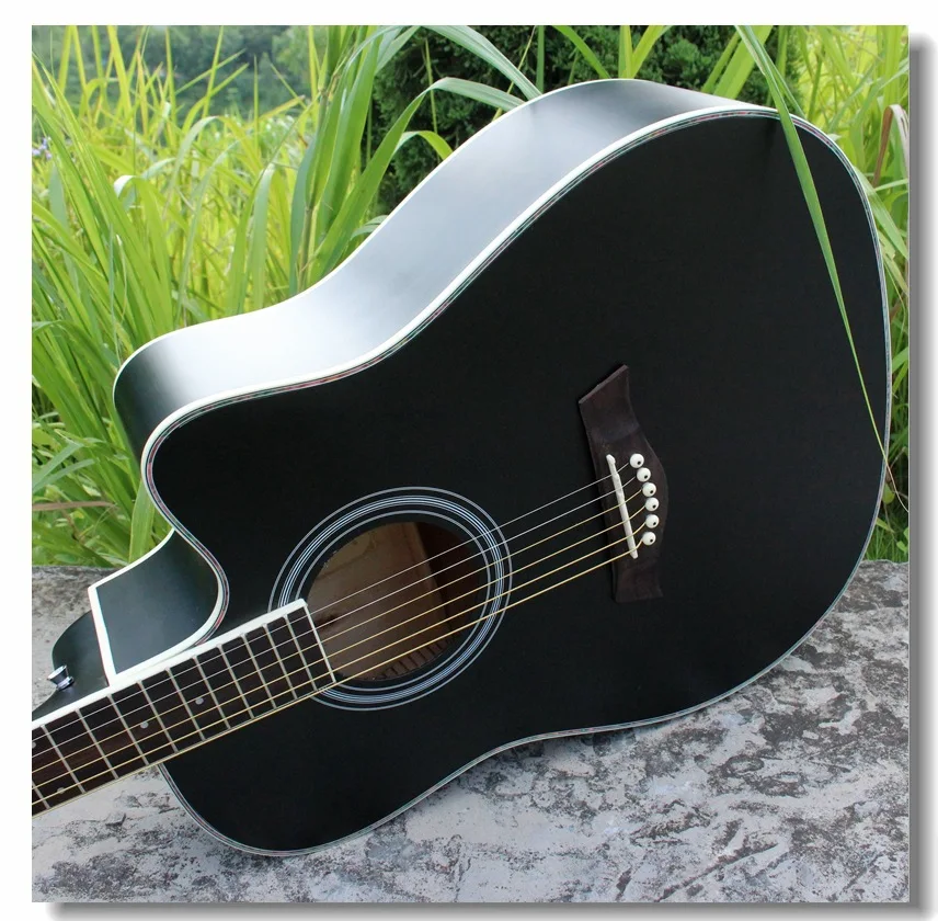 41 inch basswood 41 matt black mid folk cutaway acoustic guitar