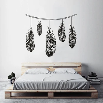 

Feathers with Rope Vinyl Wall Sticker Boho Style Bedroom DecorFeather Design Dream Catcher Wall Decals Decorative Mural AZ512