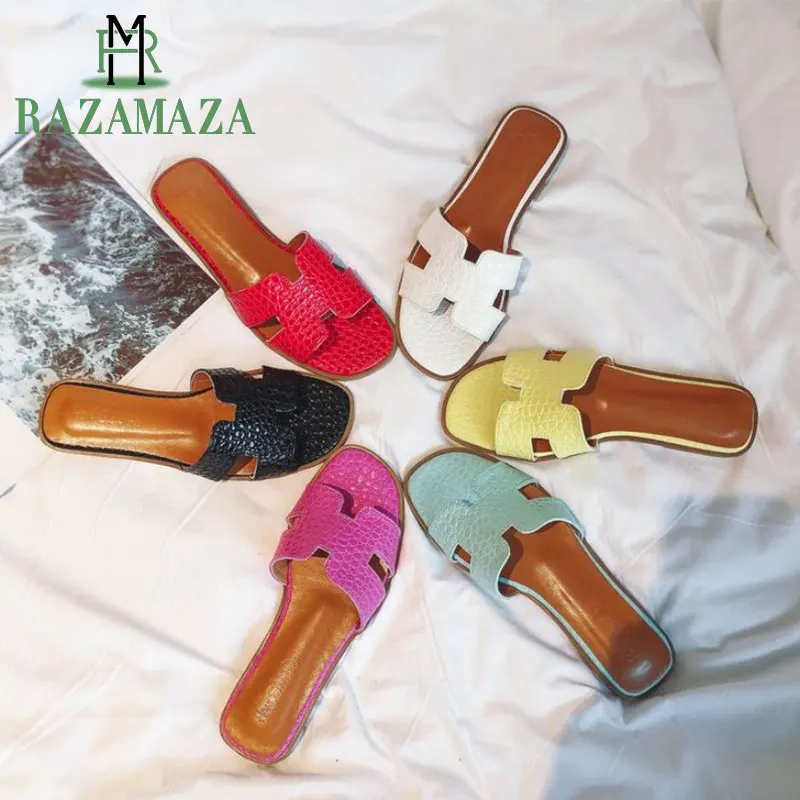 

RAZAMAZA New Women Sandals Brand Quality Leisure H Slippers Summer Ladies Shoes Beach Flip Flops Women Footwear Size 35-40