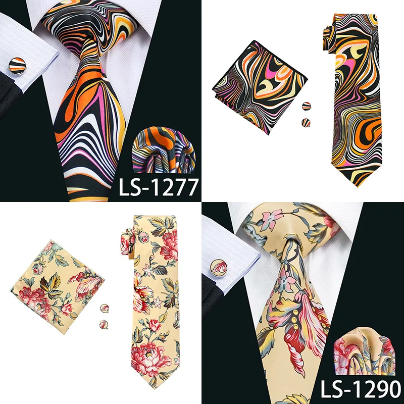 Мужской галстук с принтом Новый галстук Gravata Neckwear Barry. Wang модный носовой платок запонки набор галстуков для мужчин Свадебная вечеринка