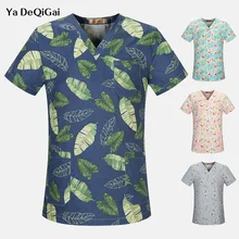 Принт хирургическая медицинская форма салон красоты v-образным вырезом Стоматолог клиника аптека ПЭТ ветеранар Униформа больница Медсестры скраб Топы