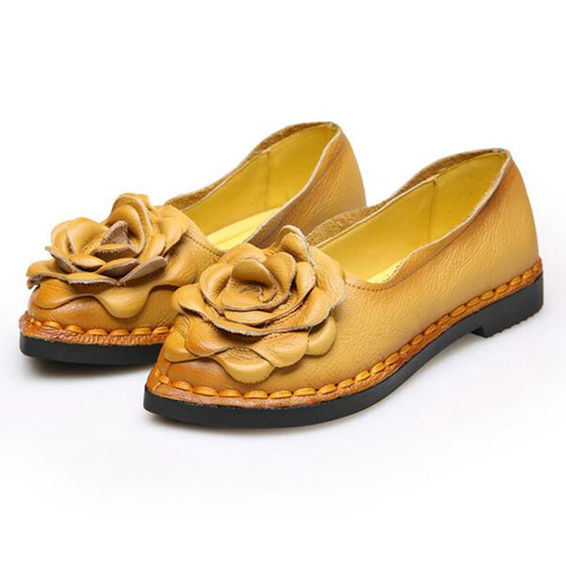 ФОТО 2016 shoes women autumn flats handmade genuine leather shoes women casual loafers flower flat heel shoes soft  flats women z279