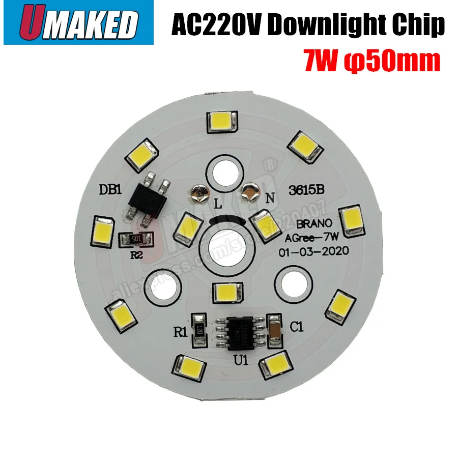 

7W 50mm AC 220V Downlight led pcb smd2835 integrated IC driver, 18w 15w 12w 9w 7w 5w 3w for down light Diy