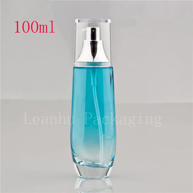 

40ml 100ml Empty Lotion Pump Serum Glass Container , Light Blue Lotion Cream Pump Essential Bottle Dispenser Glass Pump Bottle