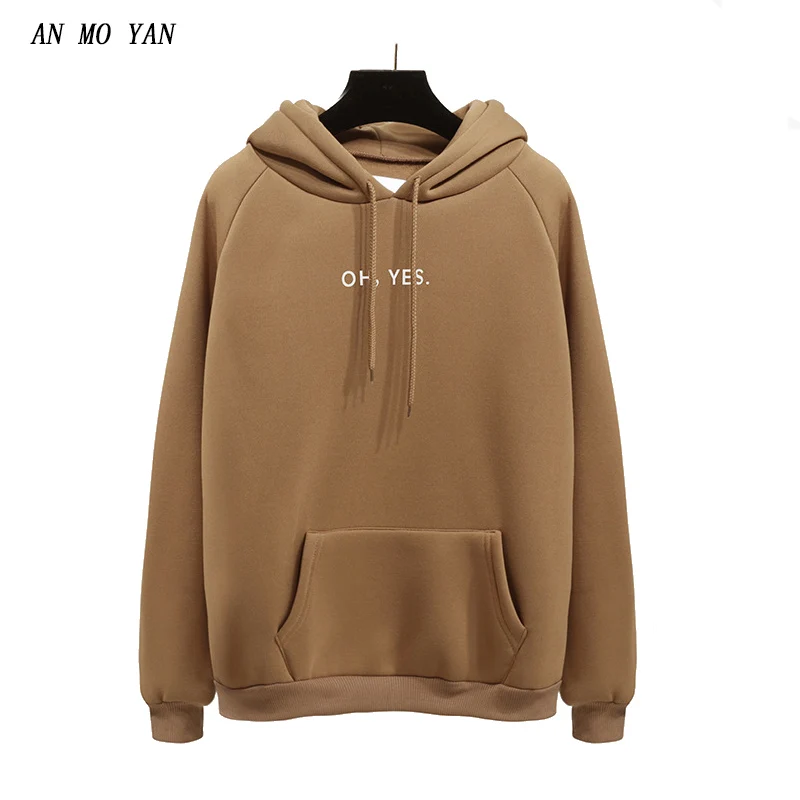 

AN MO YAN Women's Flannel Jacket Stitching OH YES Printing Harajuku Pullover Autumn And Winter Fashion Plus Velvet Warm Clothing