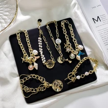 HZ, винтажная Корейская монета, имитация, оболочка жемчуга, морской человек, лицо, цепь, Круглый браслет, металлическая ручная работа, ювелирный браслет для женщин